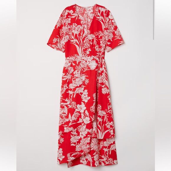 Red Patterned Wrap dress, Maxi dress, size 8 - Picture 2 of 4